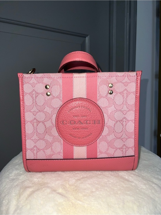 Coach Handbags - Coach Dempsey 22 Pink Signature Stripe Tote